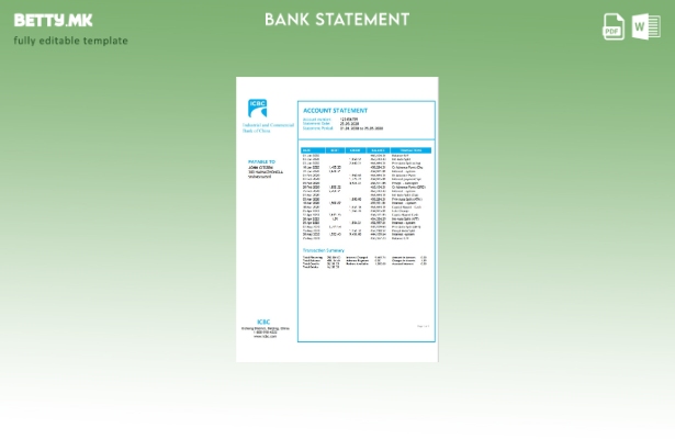 Модерен стил Шаблон за извод од банка на кинеската индустриска и трговска банка 